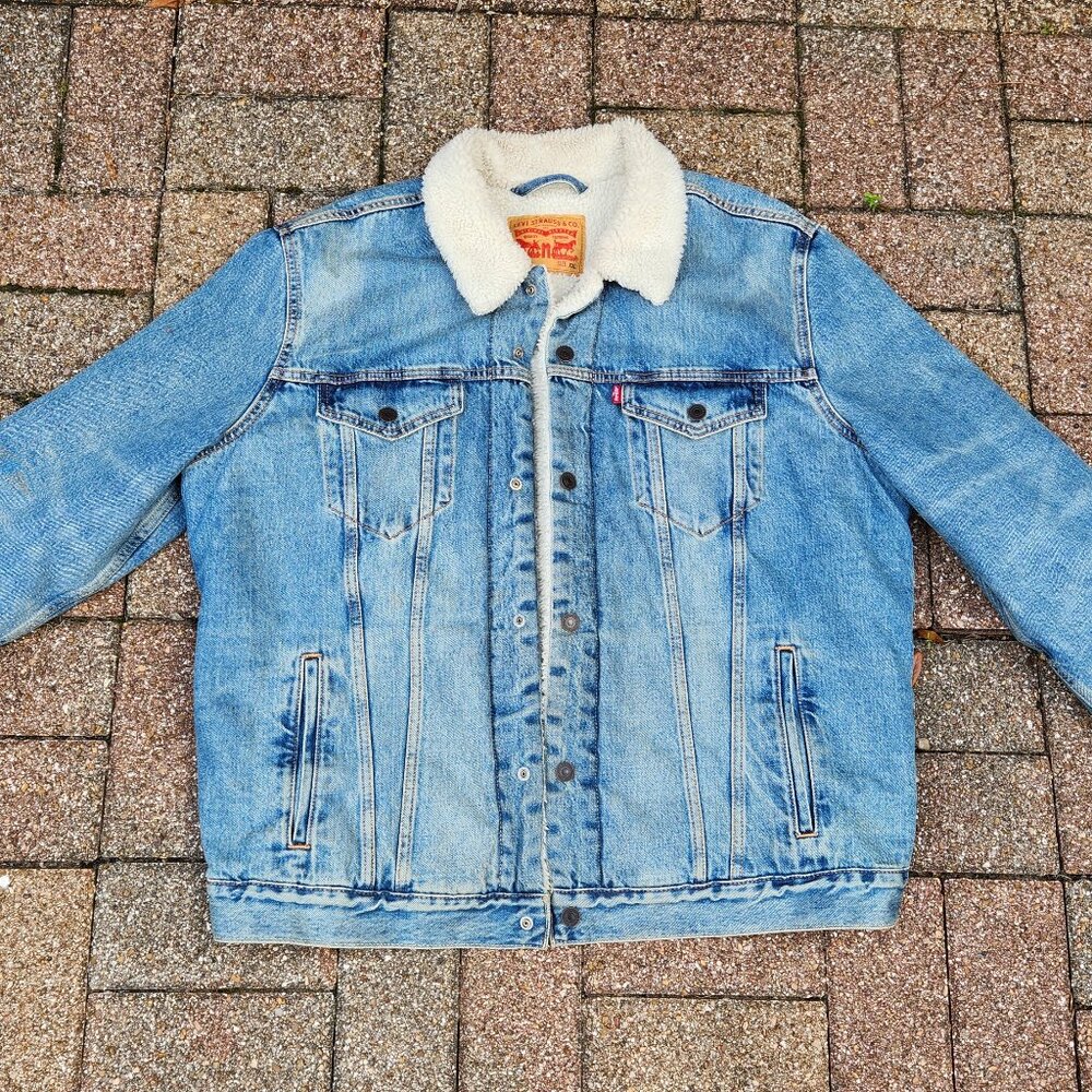 Levi's Denim  Sherpa Trucker Button Jacket Mens 2XL Blue Denim